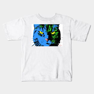 ANGRY CAT POP ART - BLUE BLACK YELLOW TRASPARENT Kids T-Shirt